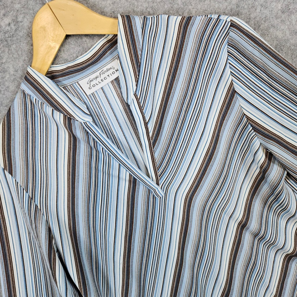 Giorgio Fiorlini Striped Blouse Multicolor V-Neck Polyester‎ Womens Size M SNAGS